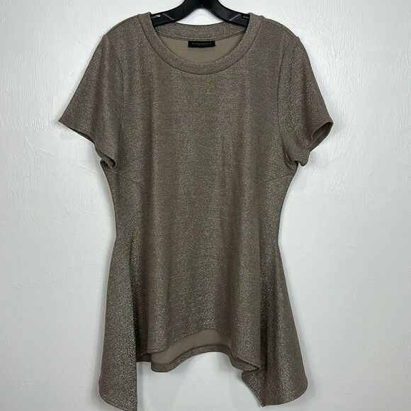 Donna Karan Short Sleeve Sharkbite Hem Metallic Tunic Top Size L - Picture 1 of 8